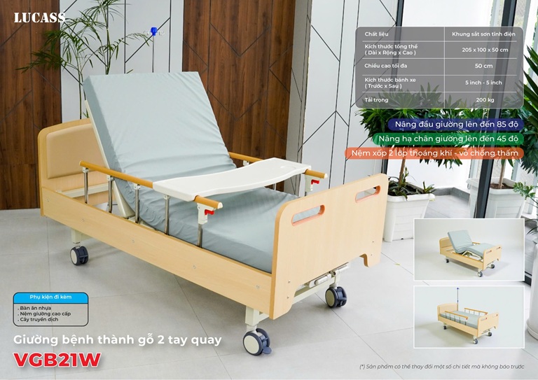 Giường y tế 2 tay quay Lucass VGB21W